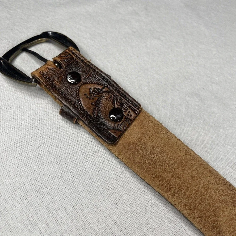 Engraved Leather Belt 44” Fishing Brown Fish Lakes Walleyes Northern ￼bass Pole